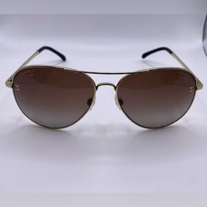 CHANEL 4189 TQ 59-14-135 Titanium Aviator Sunglasses Gold Frame Brown Lens EUC!